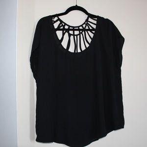 TORRID BLACK CAGE FRONT SS BLOUSE